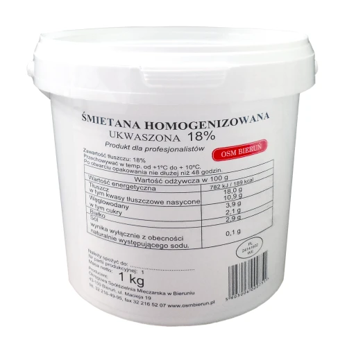ŚMIETANA HOMOGENIZOWANA UKWASZONA 18%1KG [2022-09-27 08:35:00]